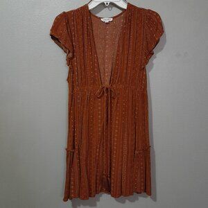 Cotton Candy LA Deep V Neck Boho Mini Dress Swimwear Beach Pool Cover Up Med